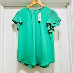 Ann Taylor Kelly Green Flutter Sleeve Blouse Size XS -NEW